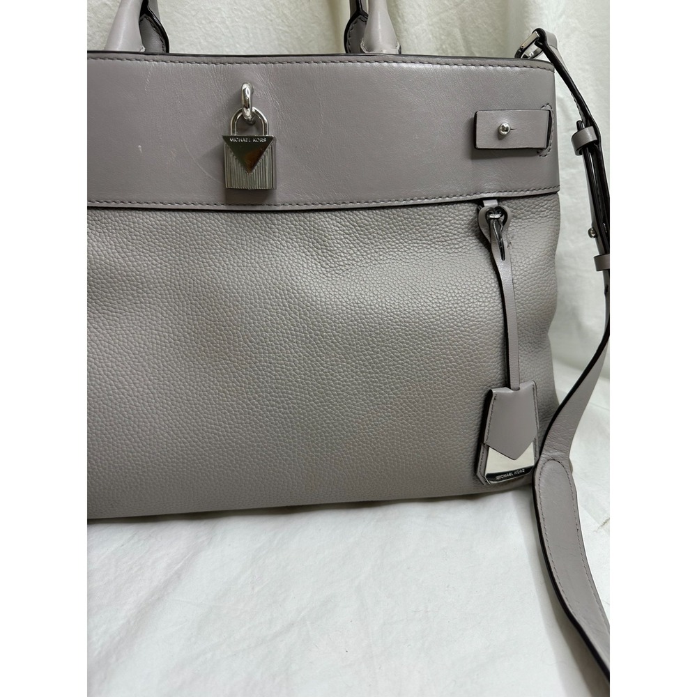 Michael Kors Gramercy Pearl Grey Leather Large Satchel Multipocket Purse - Picture 2 of 16